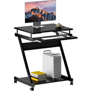 Soges Mobile Computer Desk on Wheels, Small Rolling Laptop Table with Pull-Out Keyboard Tray, Space-Saving Writing Cart for Home Office, Small Spaces Portable Workstation,  Black | White | Rustic Brown