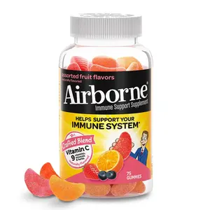Airborne Chewable Vitamin C Immune Support Supplement Gummies, 750 mg, 75 Ct, Assorted Fruit & Berry Flavors, with 9 Vitamins, Minerals & Herbs