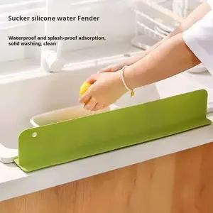 Sucker Silicone Water Fender - Waterproof & Splash-Proof Adsorption Solid Washing Clean Integrated Suction Cup Sink Water Barrier Kitchen Counter Splash Guard Bathroom Washstand Extended Sink Water Retaining Strip