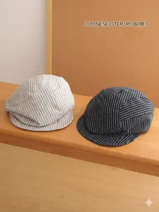 Pleated Striped Beret Hat for Women, Lightweight Breathable Summer Painter Hat, 3D Textured Newsboy Cap, Stylish Travel & Daily Headwear