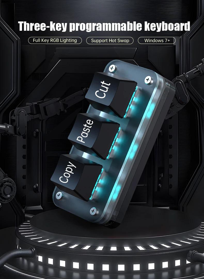 RGB 3 Keys Macro Programming Mini Keyboard for Photoshop Gaming Hotswap Programming Keypad Copy Paste Mini Button Macropad