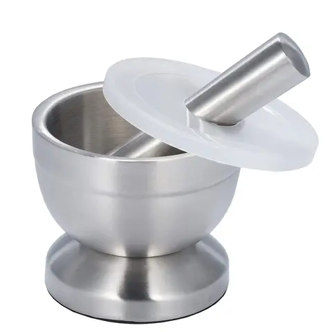 Heavy-Duty Steel Mortar & Pestle Set, Stainless Steel Hand Grinder Kitchenware Utensil for Garlic, Seasoning Prep, Cooking, Small Kitchen Tool