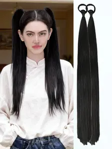 26 Inch Braid Ponytail Extension 2-Pack - Straight Sleek Wrap-Around Synthetic Hairpiece with Elastic Tie for Women, Perfect for Holiday Parties, Synthetic Extensions