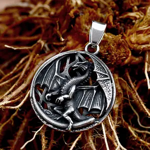 GTHIC Stainless Steel Unisex Flying Dragon Pendant Necklace For Men Daily Wear Birthday Gift