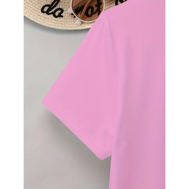 Women's Summer Casual Short Sleeve T-Shirt - Vibrant Pink Gradient Heart Print, Relaxed Fit Round Neck, Medium Stretch Breathable Fabric, Machine Washable Korean Style Top, Glitter Texture Hearts, Comfortable Fit Shirt