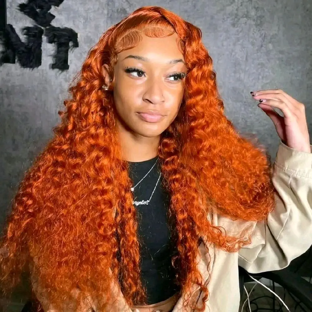 Human Hair Glueless Full Frontal Deep Wave Wig - 13x4/13x6 Transparent Lace, 250% Density, Ginger Wig, 99J Burgundy, Wave Pattern, Affordable for Casual & Daily Wear