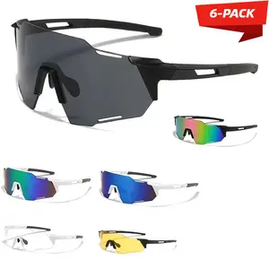 XUH 6 Pack Polarized Cycling Glasses, UV Protection Windproof Sport Eyewear, ATV MTB BMX Off Road Motorcycle Bike Motocross Goggles for Men Women Outdoor Riding