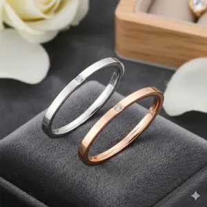 2mm Ultra-Thin Stainless Steel Ring for Women, Hypoallergenic Rose Gold Plated with Cubic Zirconia, Minimalist Elegant Office Commute Jewelry, Daily Wear Dainty Stackable Band, Luxury Gift for Her
