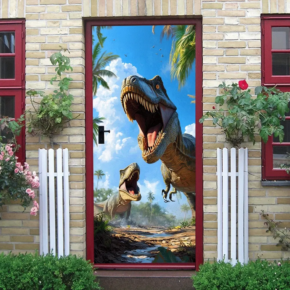 2pcs Jurassic World Dinosaur Wall Stickers T Rex Theme Kids Room Decor Stereo Effect Boys Bedroom Wall Decoration Removable Eco Friendly PVC Material Living Room Study Cartoon Animal Stickers