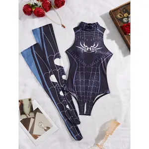 Spider themed role play costume, jumpsuit and pantyhose set, sexy lingerie for women