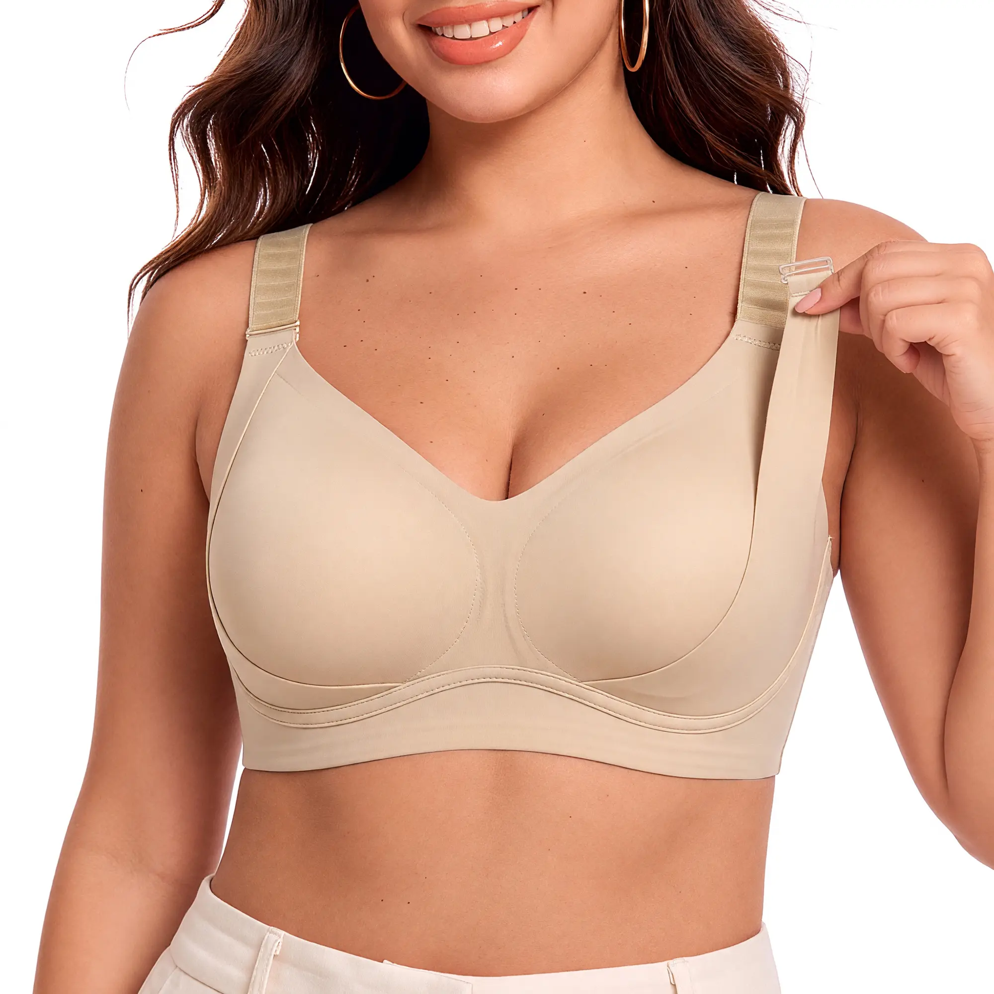 PoseFree Lifting Bra for Women Jelly Bra with Front-Adjustable Wide Straps Semi-fixed Cups, Seamless, Wireless, Back Smoothing, Full Coverage, For Older Women, Comfortable, Soft, Everyday,sohochic