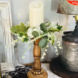 Cream Hydrangea Candle Ring Decor for Weddings Year Round Home Decor with Wispy Floral Accents