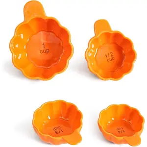 Pumpkin-Shaped Measuring Cup Set - 4- Ceramic Measuring Cups (1,  1/2 ,  1/3 ,  1/4 ) - Ideal for Baking and Cooking - Cute Festive Kitchen Decor, Orange