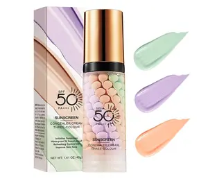 3 In 1Primer for Face Before Makeup,Sunscreen Isolation Cream, SPF 50, One Step Color Corrector Face Primer, Blurs Imperfections Oil Control & Moisturizing Skin Tone Correcting,Radiance Skin