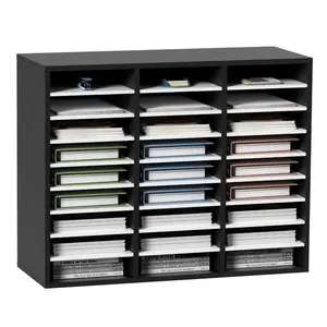 VEVOR 27 Compartments Wood Literature Organizer, Adjustable Shelves, Medium Density Fiberboard Mail Center, Office Home School Storage for Files, Documents, Papers, Magazines, Black+White