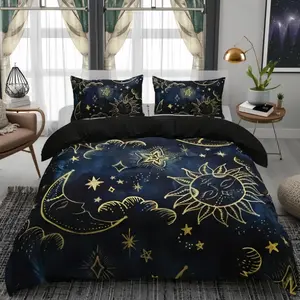 Sun & Moon Print Bedding Set, Including 1 Count Decorative Duvet Cover & 2 Counts Pillowcase without Filler, Soft Comfortable Bedding Set for Home Bedroom