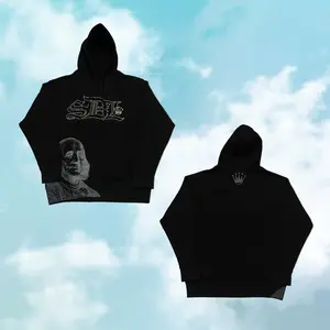 SDL Grey White Rhinestone Crown Black Hoodie, Unisex Oversized Streetwear Graphic Hoodie, Y2K Viral Outfit 2026