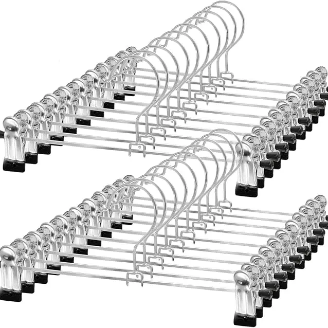 20-Pack Stainless Steel Heavy-Duty Pants Hangers with Clips, 14-Inch Non-Slip Closet Space-Saving Hangers for Women’s Skirts/Shorts & Men’s Trousers/Jeans, Black Home Organizer