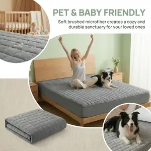 1 Piece Waterproof Mattress Protector Cover (without pillowcase and pillow), Quilted Design Silent Elastic Fitted Sheet, Minimalist Thick Bed Pad Cover,Available in Various Sizes Beds,padded full coverage breathable stain-resistant Plaid Textured