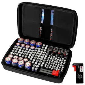fathersdaygift VEVOR Battery Organizer Storage Box, Battery Case Bag with Tester BT-168, Waterproof Batteries Organizer Storage Case with Zipper, Holds 167 Batteries AA AAA C D 9V Button, Black (Box Only)