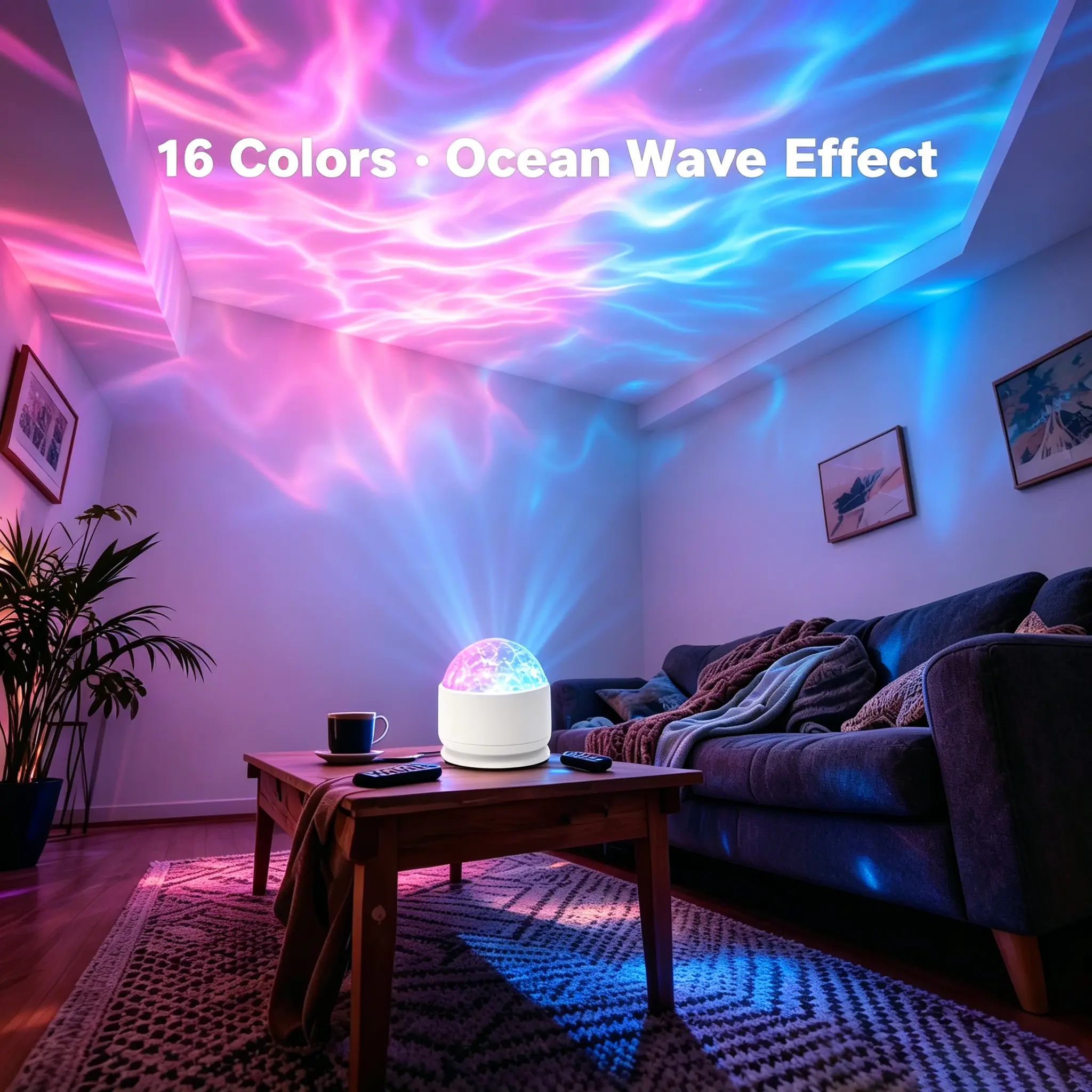 2 Scene Ocean Wave & 3D Water RippleProjector Light-EasterEggLight 16-Color Round Lamp withControl, Relaxation & Romantic Night Ambience tiktokshopsummersale
