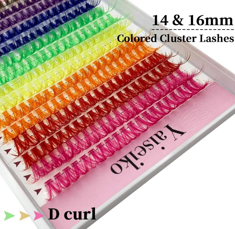 Colorful Lash Extension Kit with 300 Pcs 40D Colored Lash Clusters, Bond and Seal and Applicator 14 16mm Color DIY Eyelash Individual Lashes for Beginners Self Application DIY at Home, by Yaiseiko