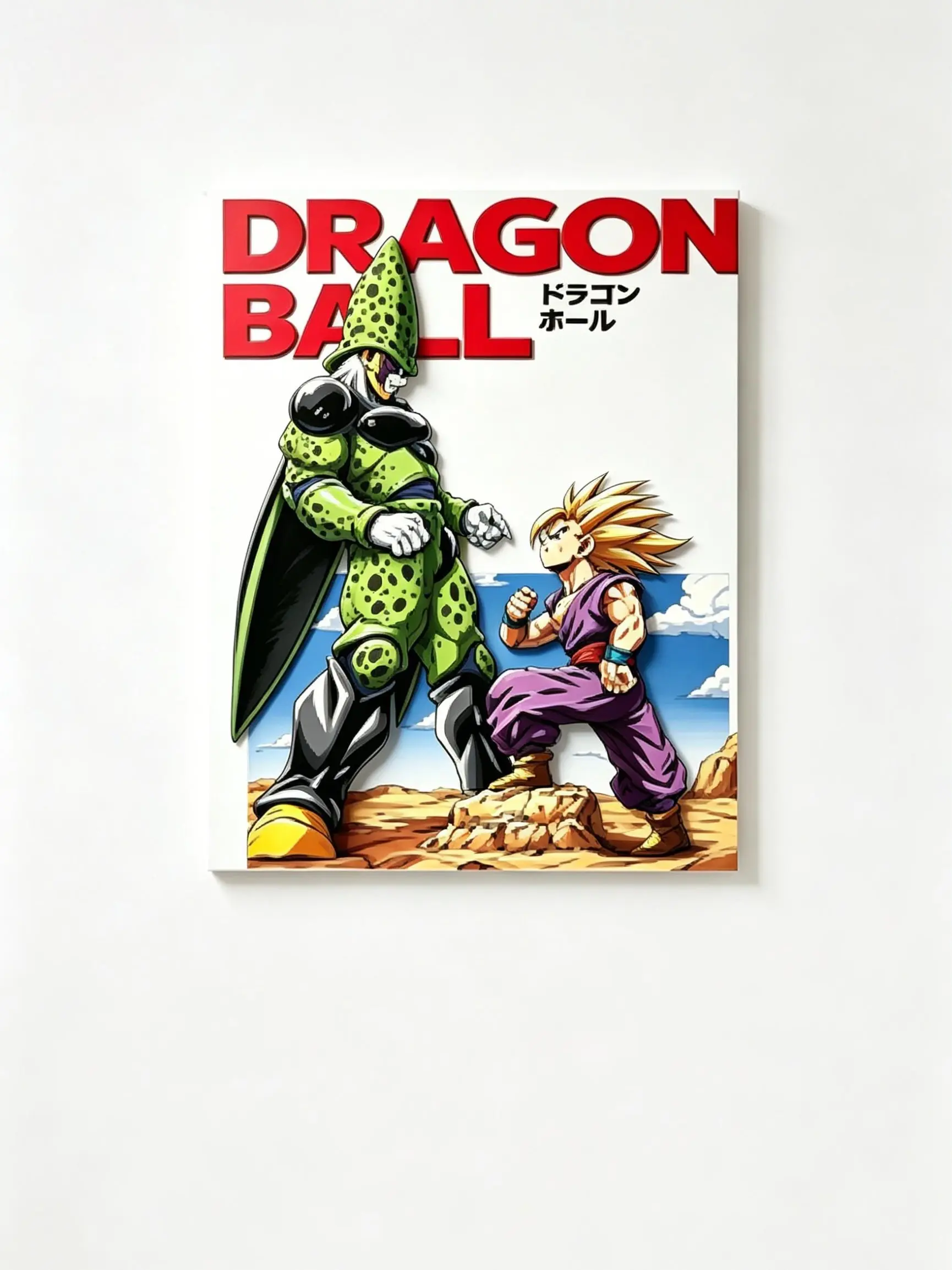Dragon Ball Z Cell vs Gohan Wood Wall Art - Classic Anime Battle Scene Canvas Print, Otaku Style Man Cave Decoration for Bedroom & Gaming Room