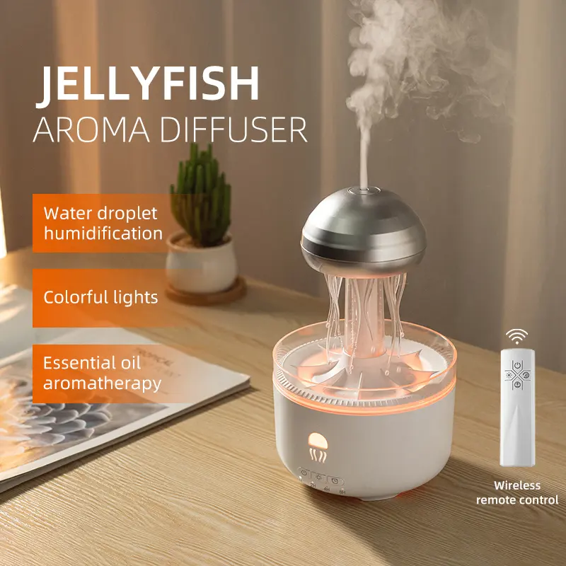 Jellyfish Mechanical Aroma Diffuser Humidifier with Colorful Atmosphere Light, Remote Control, Wireless Functionality, US Plug, Essential Oil Compatibility, 135x135x230mm (Household Humidifier Appliance), Aroma Diffuser Humidifiers