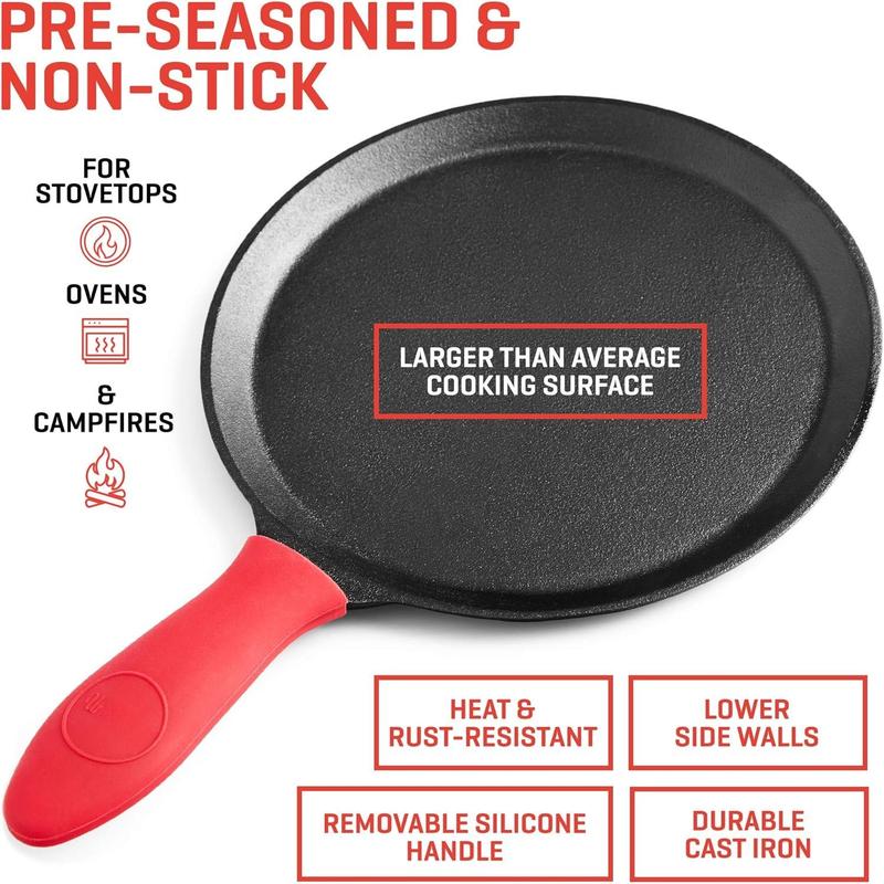 Cast Iron Tortilla Press 8 Inch - Bundle of Skillet for Roti / Comal Pan, Tawa / Dosa Pan Pataconera, Comales para Tortillas