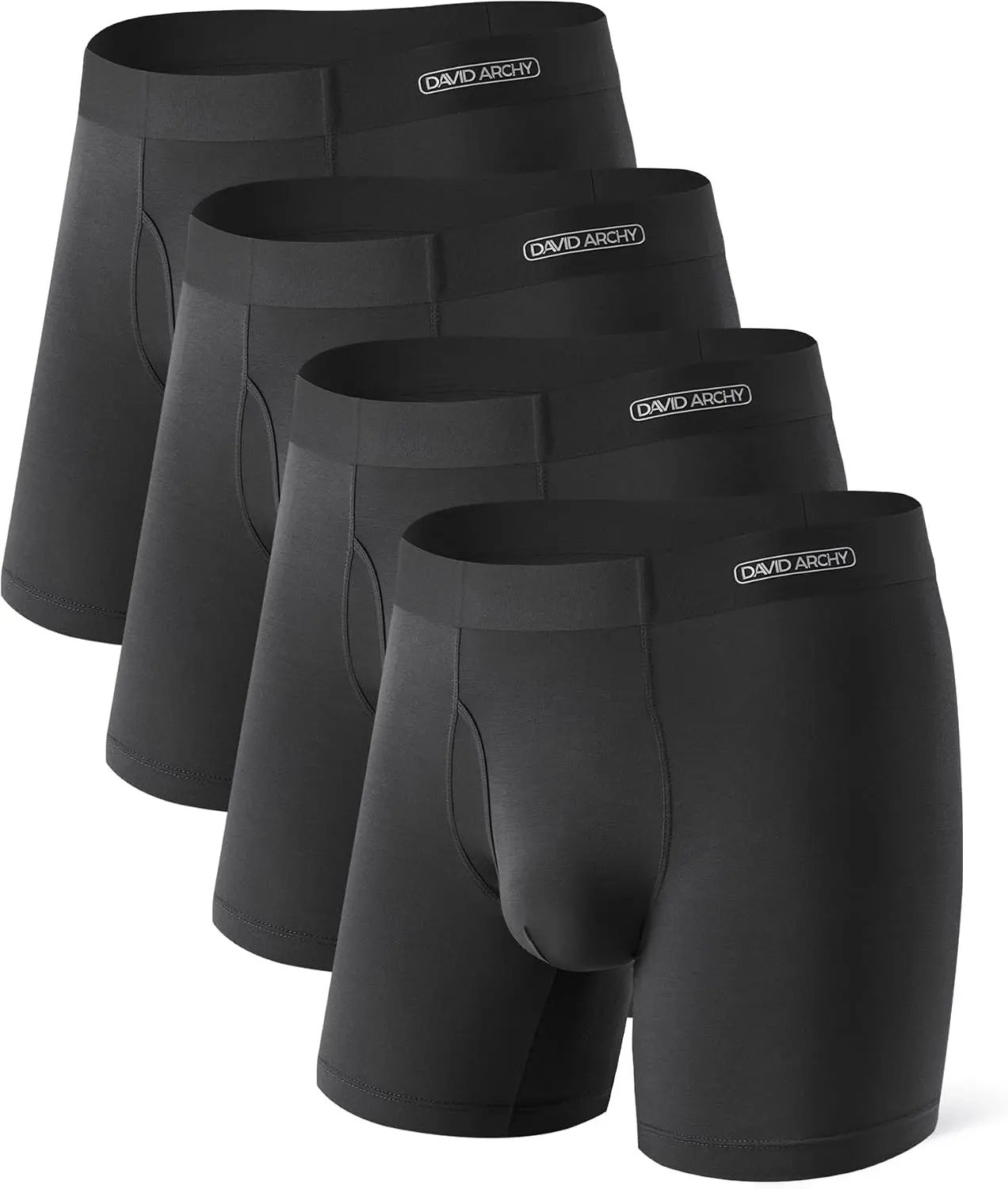 DAVID ARCHY Men's Modal Boxer Briefs, WaistFree Comfort Waistband, 4 Pack | Second Skin Modal Fabric, Breathable, Support Pouch, Anti Chafing, No Ride up Fit, Easy Access Side Fly, Tagless Design