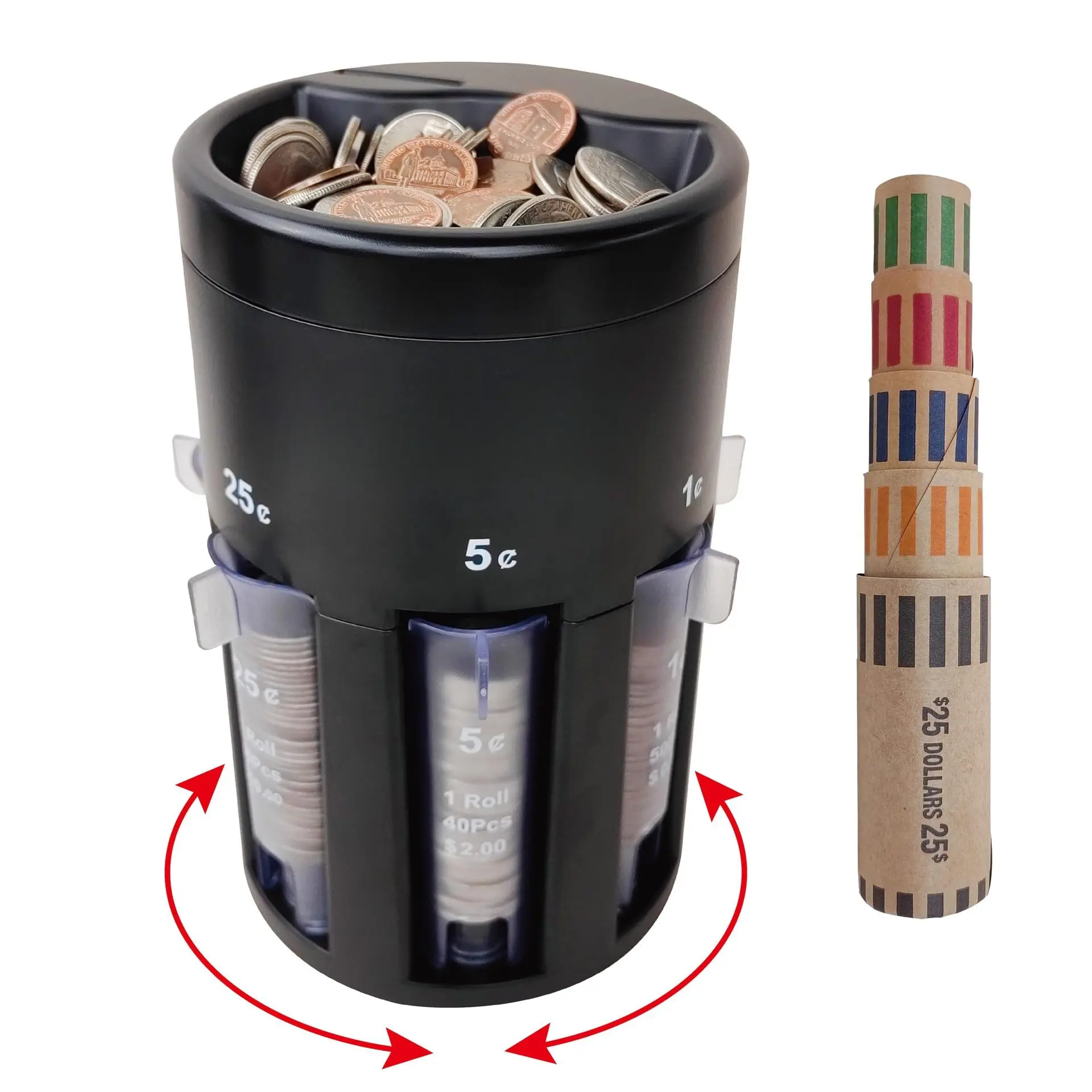 Five-in-one multi-functional manual coin counter and sorter (with rotating base) | High-speed cashless counter for sorting and packaging coins. Ideal for homes, small businesses, banks, retail stores, and vending machines.