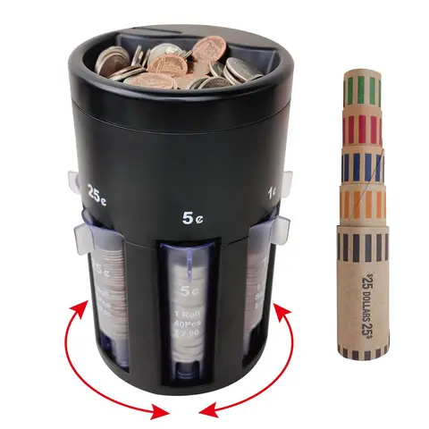 5-in-1 Heavy-Duty Manual Coin Counter with Sorting Mechanism & Rotating Base - No Electronic Components, Office Equipment Part for Coin Packaging, Compatible with Vending Machines, for Banks