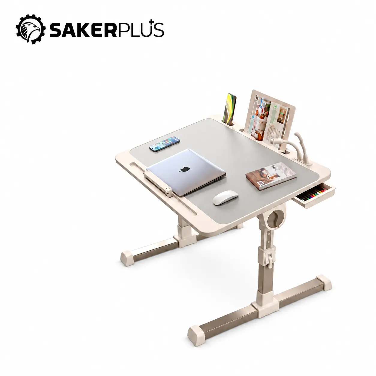 SakerPlus Adjustable Lap Desk with Light, Portable Laptop Stand with Adjustable Height and Angle, Foldable Lap Desk for Working, Studying, Reading, Writing, and Using Your Laptop in Bed or on the Sofa