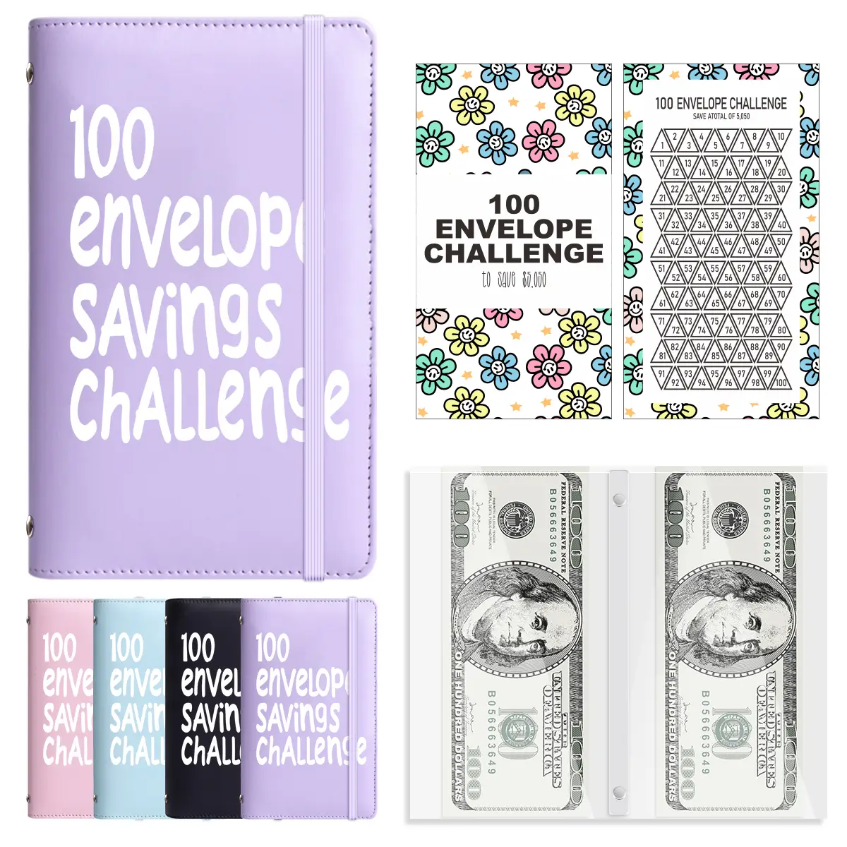 100 Days Money Saving Challenge Coin Envelope Budget Storage Book - Binding Covers With Daily Savings Tracker, Habit-Forming System, And Cash Savings