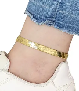 BA Unique Fashion Gold Electroplated 7mm 10" Herringbone Chain Ankle Bracelet - 14K Gold Electroplated, Durable Design, Casual Accessory