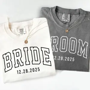 Custom Bride & Groom Comfort Colors T-shirt, Personalized Engagement Shirt, Matching Couples Outfit, Wedding Party Tee, Bride Groom Gift