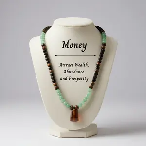 Money attraction necklace with green aventine and tiger's eye pendant healing crystal, anniversary, holiday and theme party jewelry charming crystal bracelet, long chain, sweater chain, ideal gift jewelry for men and women