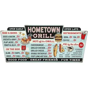 Hometown Grill Menu Metal Wall Decor - Large Distressed Menu Sign for Kitchen or Dining Room