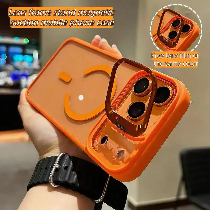Metal Lens Kickstand Case for iPhone 17 Pro Max 17 Air 16 15 14 13 Pro Max compatible with Magnetic MagSafe Charging, with Camera Lens Protector, Clear Acrylic Transparent Case