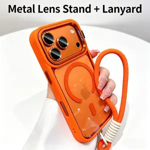 iPhone 17/16 Max/Pro Magnetic Phone Case with Lens Stand, Military-Grade Protection, Drop-Resistant, Black Silicone, Wireless Charging Compatible