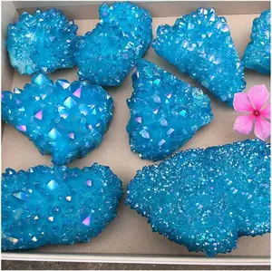 100-120g Titanium Aura Blue Crystal Quartz Healing Irregular Shape Crystal Mineral Rocks Specimens, Healing Meditation Chakra Reiki Crystal Cluster, Home Office Table Decoration Ornament, Christmas gift, Birthday gift, Crystal gift, Crystal collection