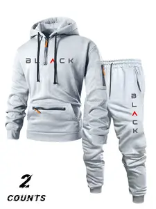 Men's Hooded Sweatshirt Set with Half-Zipper Design, Trendy Pocket Zipper, Letter Print, Multiple Colors Available