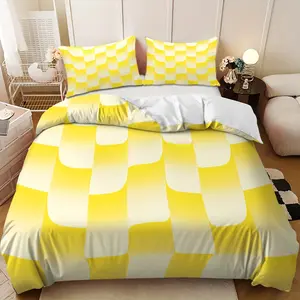 Bedding Set, Modern Bedding Set - 3pcs Yellow and White Geometric Pattern Down Comforter Set (1 comforter cover + 2 pillowcases, filling not included) soft and comfortable, suitable for home use