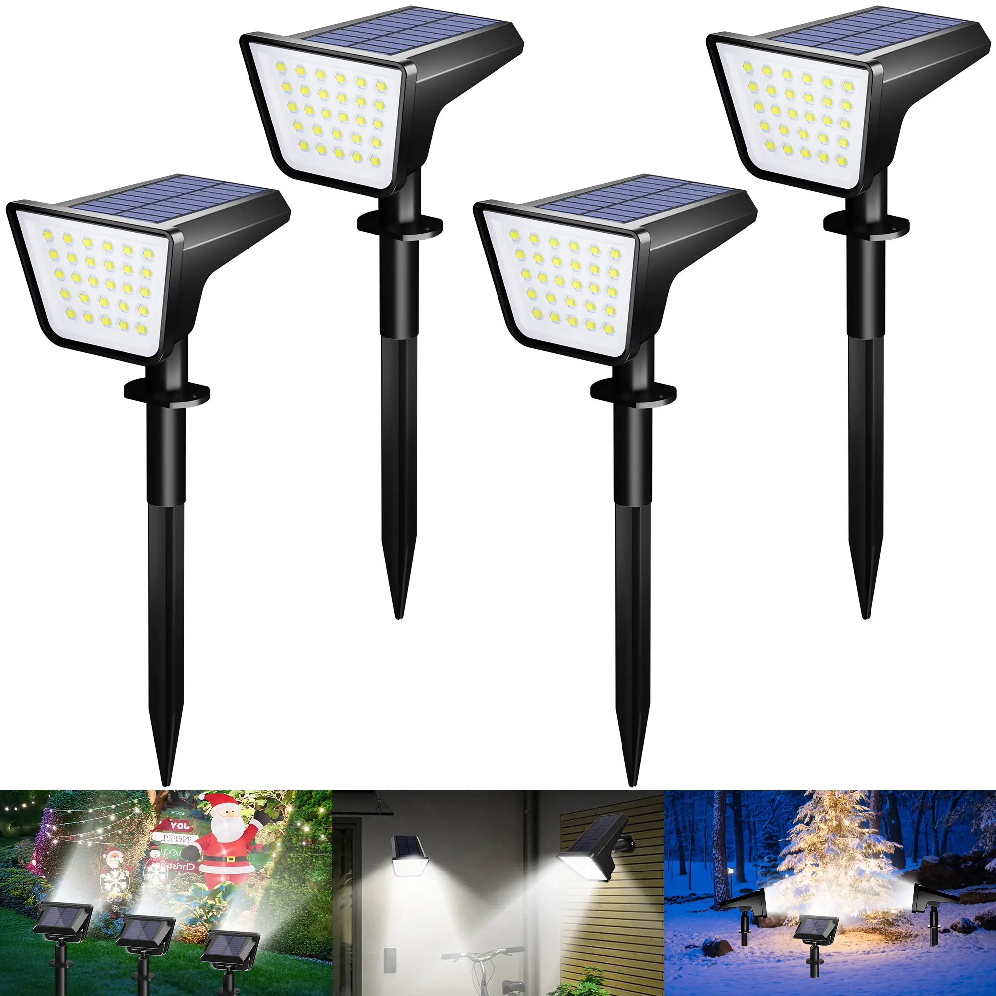 Tuffenough Solar Outdoor Security Light- 4Pack 58LED Solar Spot Lights With Motiondetection,4 Sided Water Resistant Post Lights for Yard Porch Garden