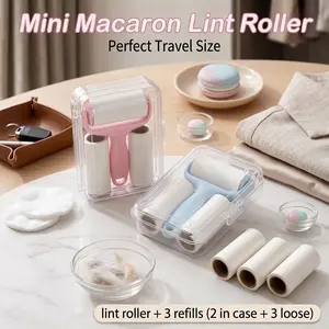 Mini Dust Removal Roller Set (2-Pack) - 1 Handle + 3 Refill Rollers, Strong Powerful Adhesive for Pet Hair & Lint, Easy to Use, Reusable, No Electricity Required, Great for Clothes, Carpets, Car Seats, Furniture