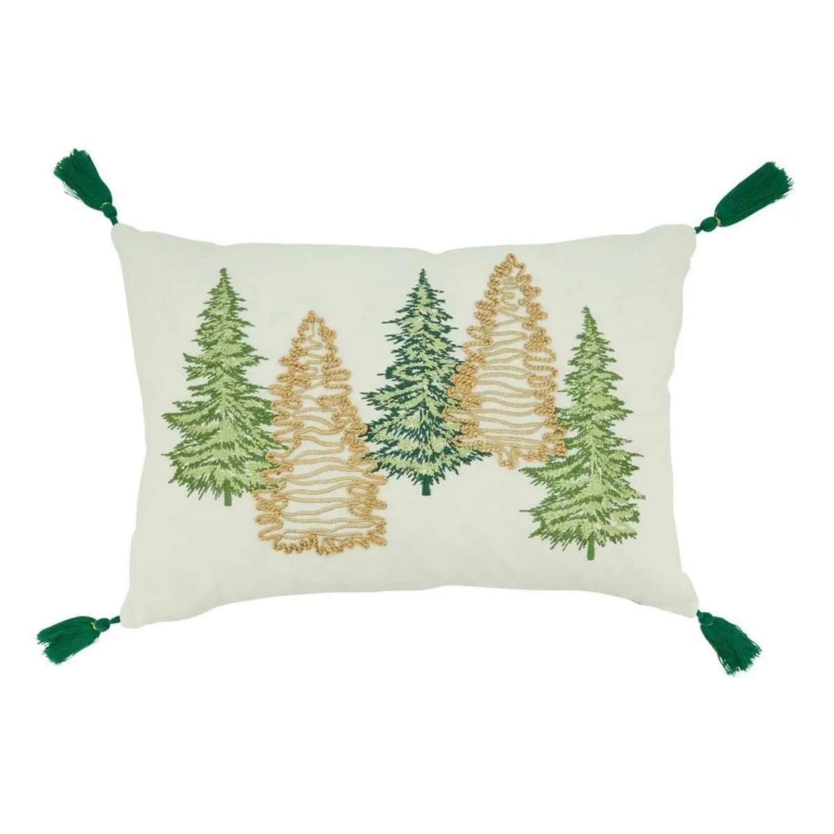 Saro Lifestyle 3316.G1218BD Chic Tasseled Corners Christmas Tree Design Throw Pillow - 12x18 in., Down Filling, Green, Lightweight, Soothing, Indoor Home Festive Decor Throw Pillows, Christmas Trees Design Throw Pillow