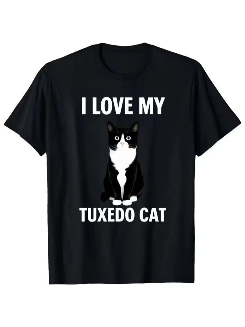 Men'S T-Shirt Featuring a Design for Tuxedo Cat Lovers, Ideal for Casual Outdoor Crew Neck Unisex