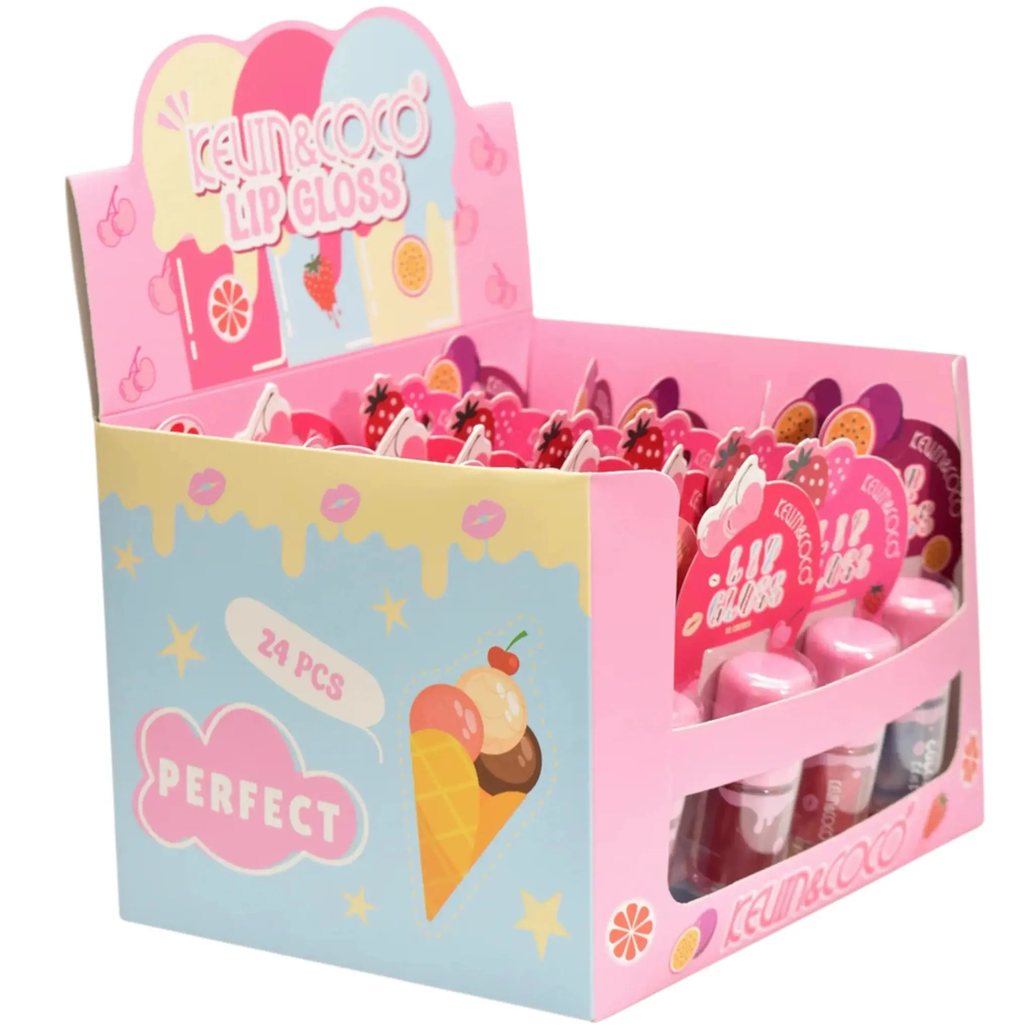 Brillo de Labios Ice Cream Flavours Kevin & Coco - Venta al por Mayor Display 24 Unidades (KC1222)