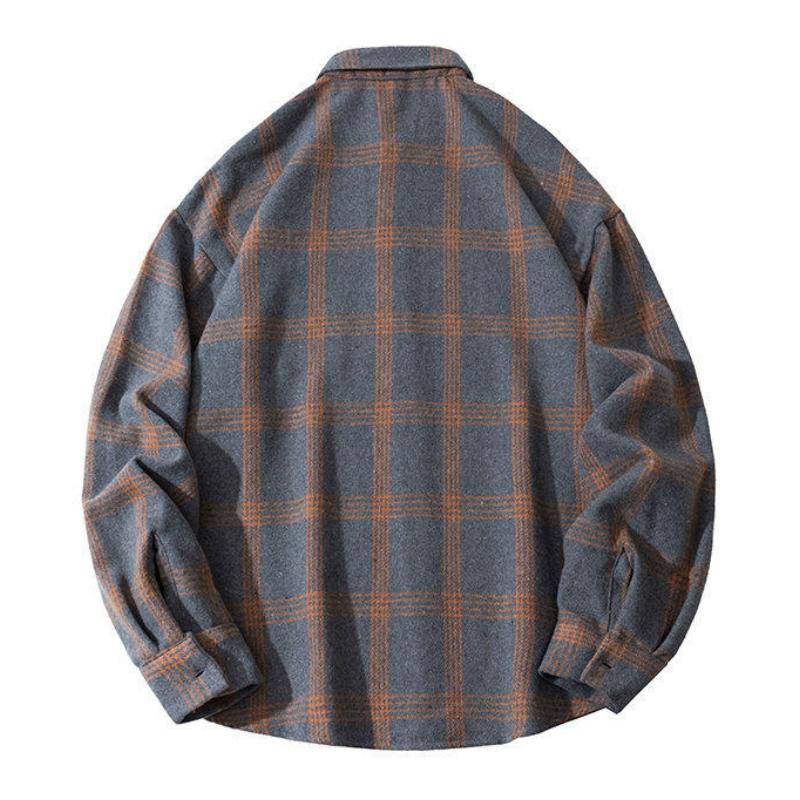 Thickened brushed flannel plaid shirt, men's spring and autumn plaid shirt, retro casual versatile couple shirt jacket, long sleeve buttoned collar flip top, soft and comfortable fabric, suitable for daily wear