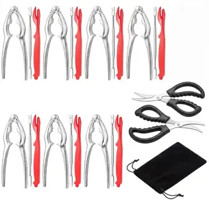 24Pcs Seafood Cracker Tool Set Stainless Steel Crab Crackers Lobster Sheller Crab Leg Fork Scissors Picks Eating Tools with Storage Bag